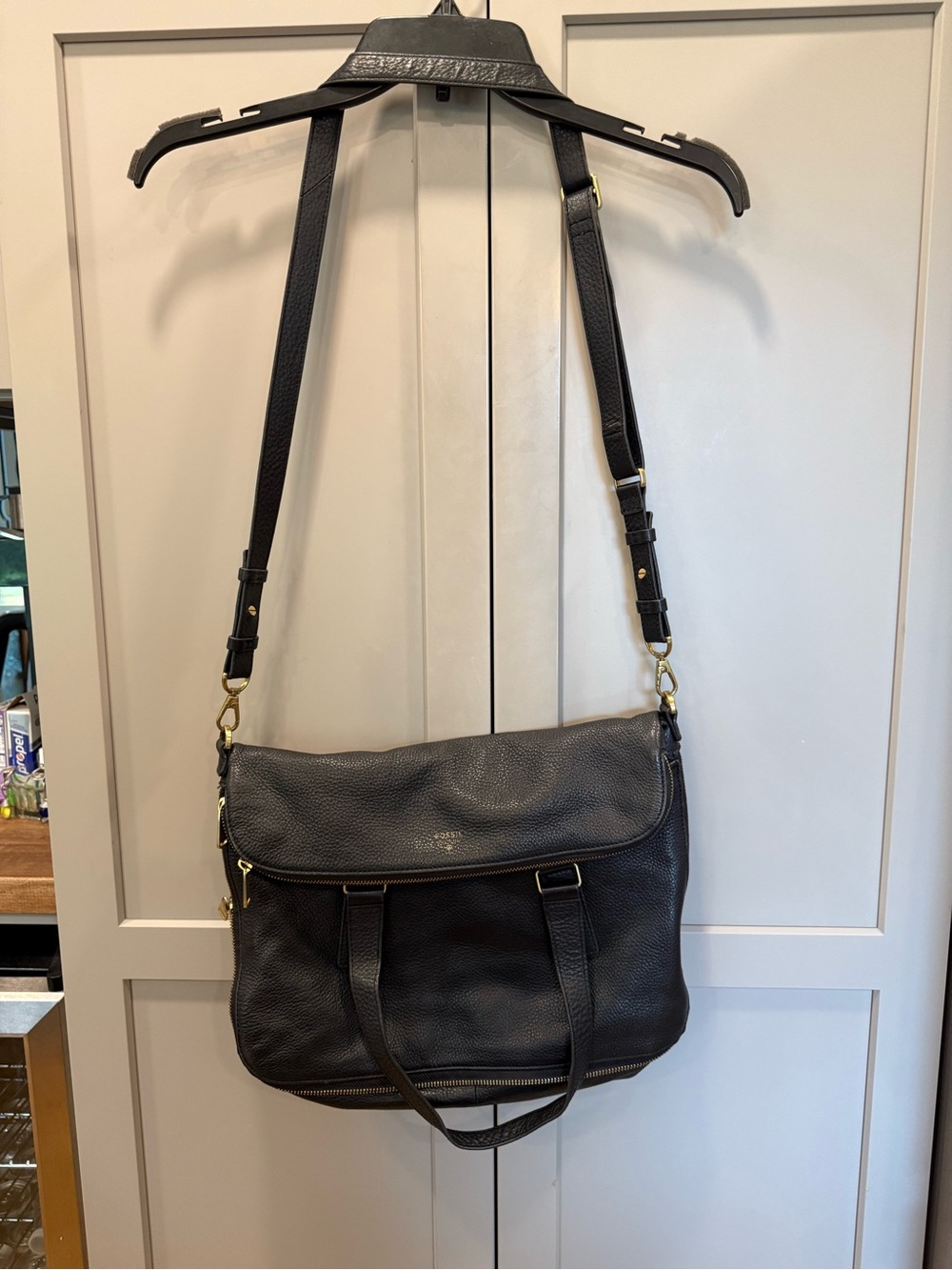 Fossil Black Pebbled Leather Crossbody Shoulder Bag